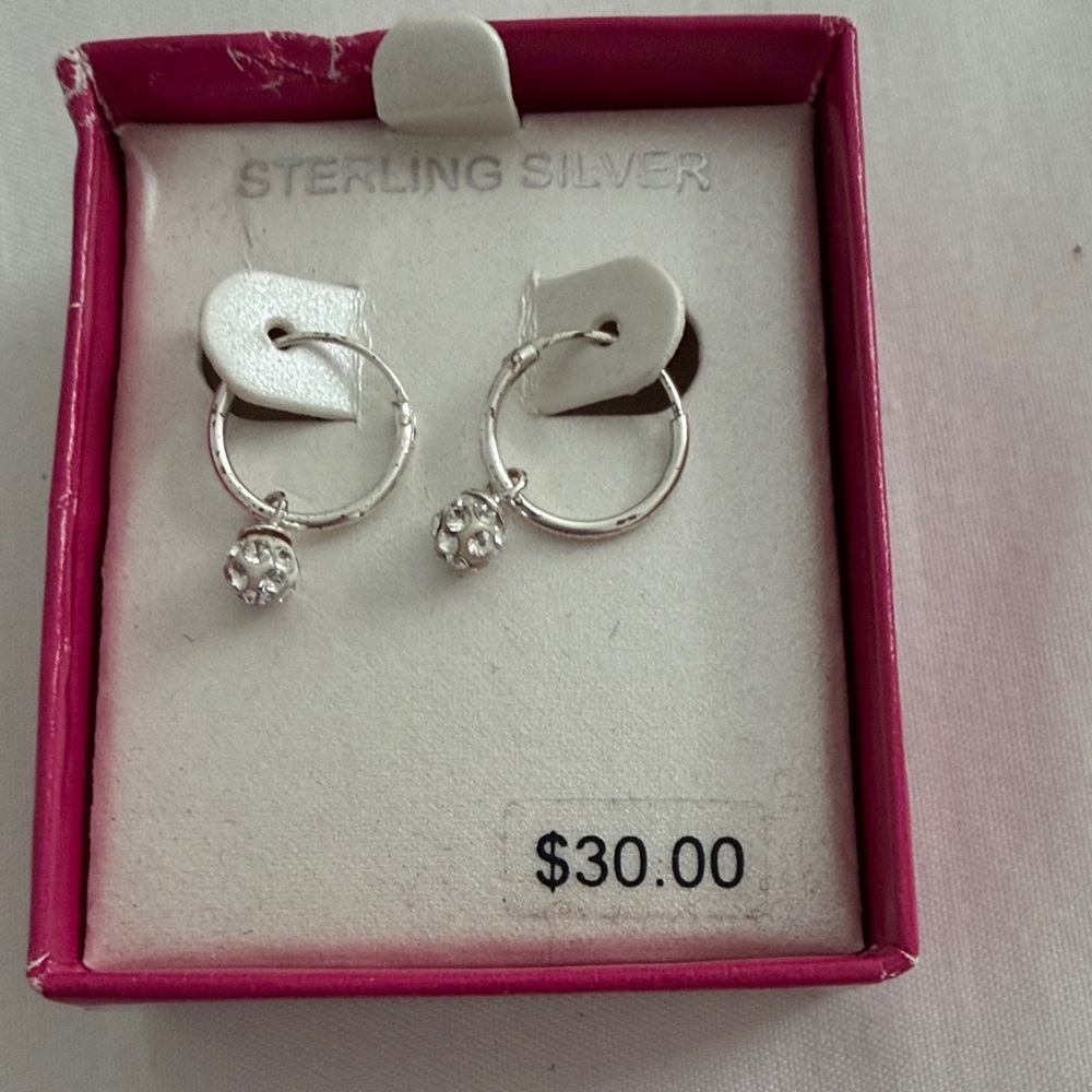 Sterling Silver Hoop Earrings with Crystal Accents